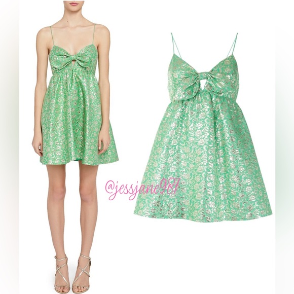 Alice + Olivia White Lotus Green Metallic Melvina Dress - Picture 1 of 8